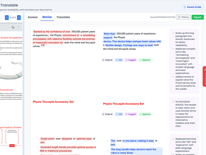 Inline AI revision suggestions in HealthLiteracyCopilot