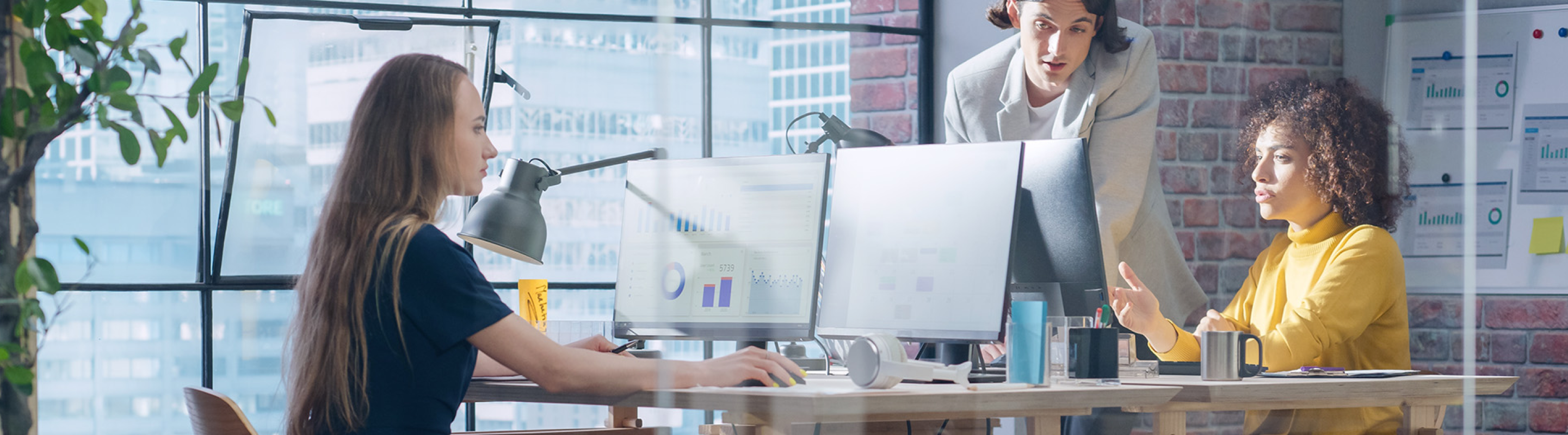 Healthcare communications team collaborating in office