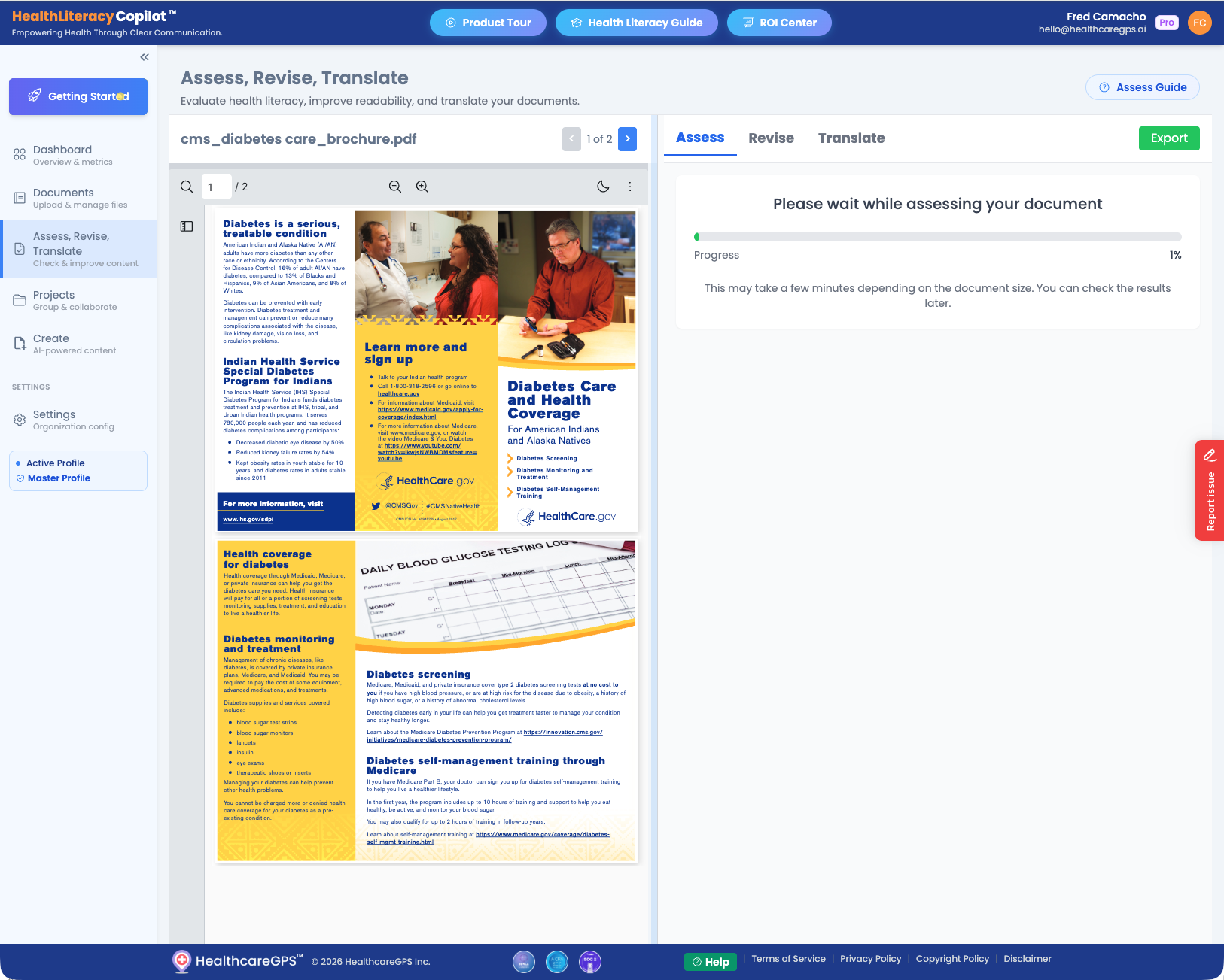 Assessment progress bar showing evaluation in progress